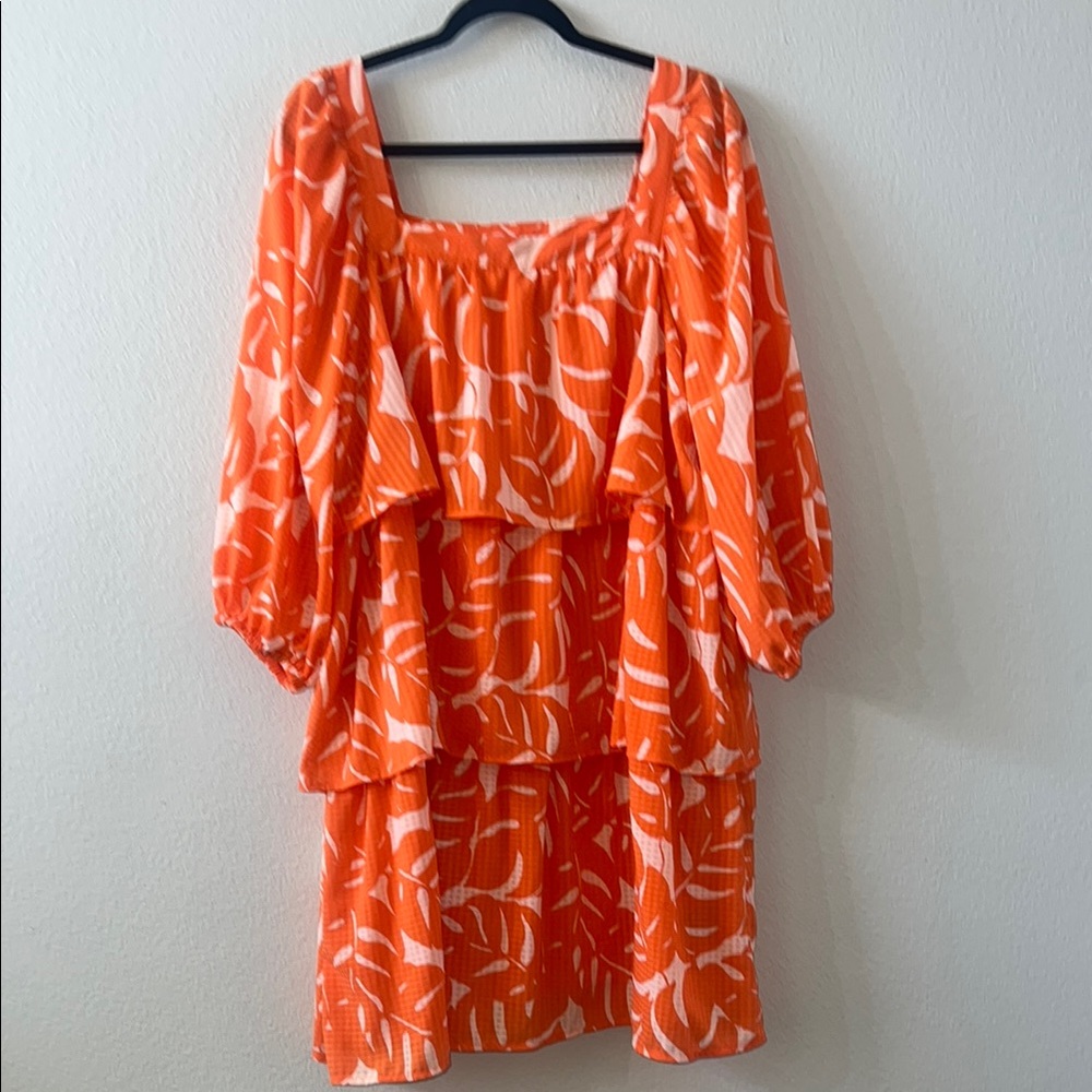 Orange Patterned Women's Tiered Dress size xl EUC